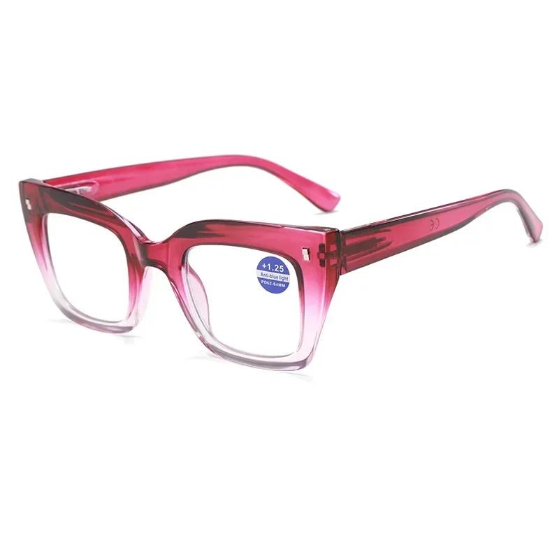 Толстые очки для чтения с большой оправой Модные очки от пресбиопии радужной расцветки для женщин Очки с прозрачными линзами, блокирующие синий свет