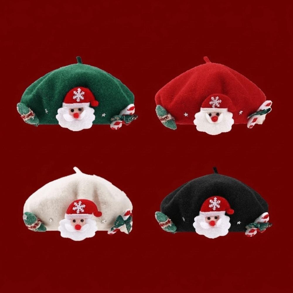 Christmas Tree Santa Claus Beret Star Xmas Painter Hat Sweet Christmas Beret  Women