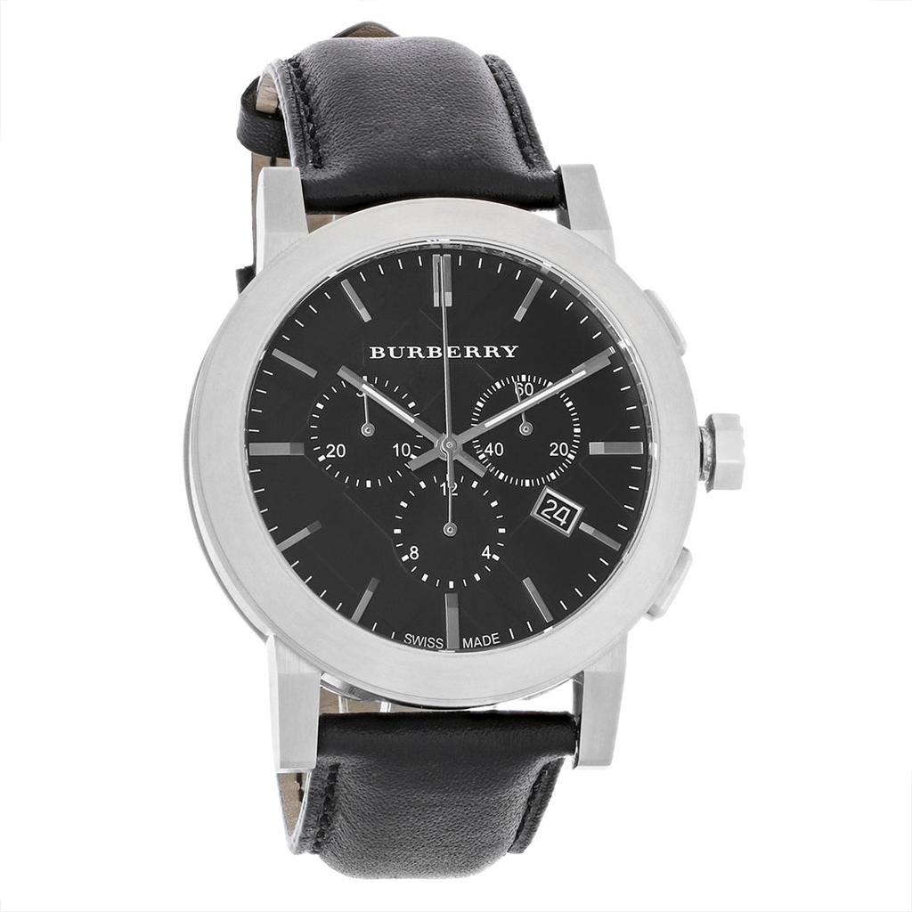 Burberry The City Chronograph Black Dial Black Leather Strap Watch for Men BU9356