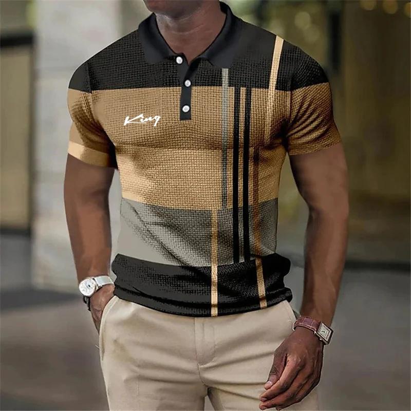 Men Summer Fashion Polo Shirt Slim Fit Short Sleeve Polo Shirt Casual Personality Men Polo Shirt Men Lattice Tops Polo Shirt
