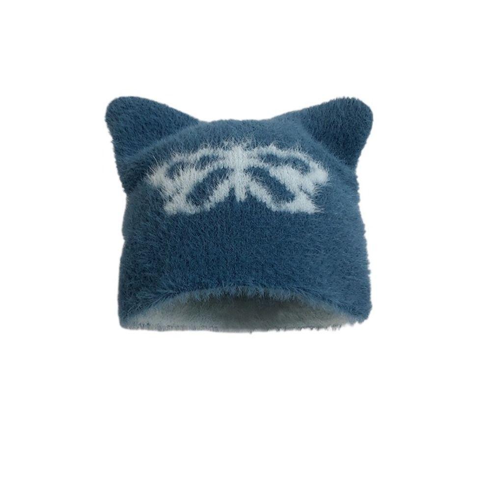 Korean Style Knitted Pullover Hat Star Brimless Beanie Cap Personality Cat Ear Woolen Hat Autumn