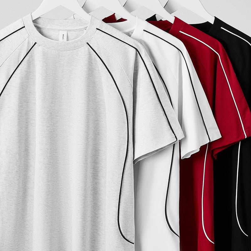 Мужская футболка из 100% хлопка 240 г/м² контрастного цвета с круглым вырезом и короткими рукавами свободного кроя: Трендовый стиль с Хай-стрит