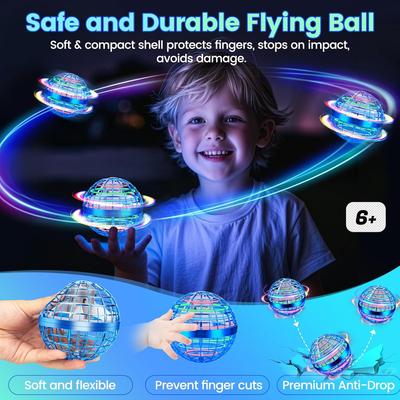 Игрушка летающий шар, улучшенная версия 2025 года, парашют, управление рукой, парящий шар со светодиодной подсветкой, вращающийся на 360° глобус-бумеранг, крутой мини-дрон, идеально