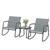 3 Piece Garden Set With 2 Rocking Chairs Glass Top Table And Steel Frame For Patio Gray