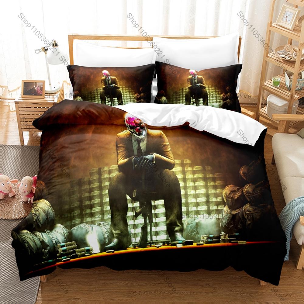Payday 2 Clown Heist Mask Tactical Robbery First Shooter Game HD Print Bedding Set Duvet Cover + 2 Pillowcases Gamer
