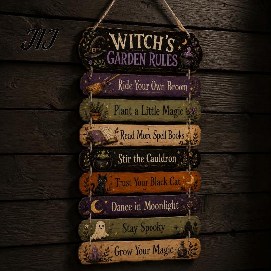 Halloween Door Sign Witch's Fall Rules Hanging Sign, Vintage Wood Wall Rustic Wooden Plaque Farmhouse Art for Outdoor Porch Yard, Home Decor