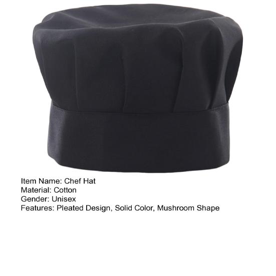 Поварской колпак унисекс для кухни, колпак для ресторана отеля, плиссированный дизайн, однотонный рабочий колпак официанта-повара, шляпа-гриб