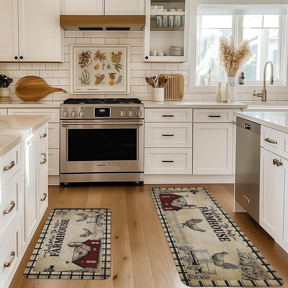 1 шт. анти-усталостные кухонные коврики, винтажный принт петуха, водонепроницаемый нескользящий толстый мягкий кухонный коврик, прочный, удобный стоячий коврик для кухни