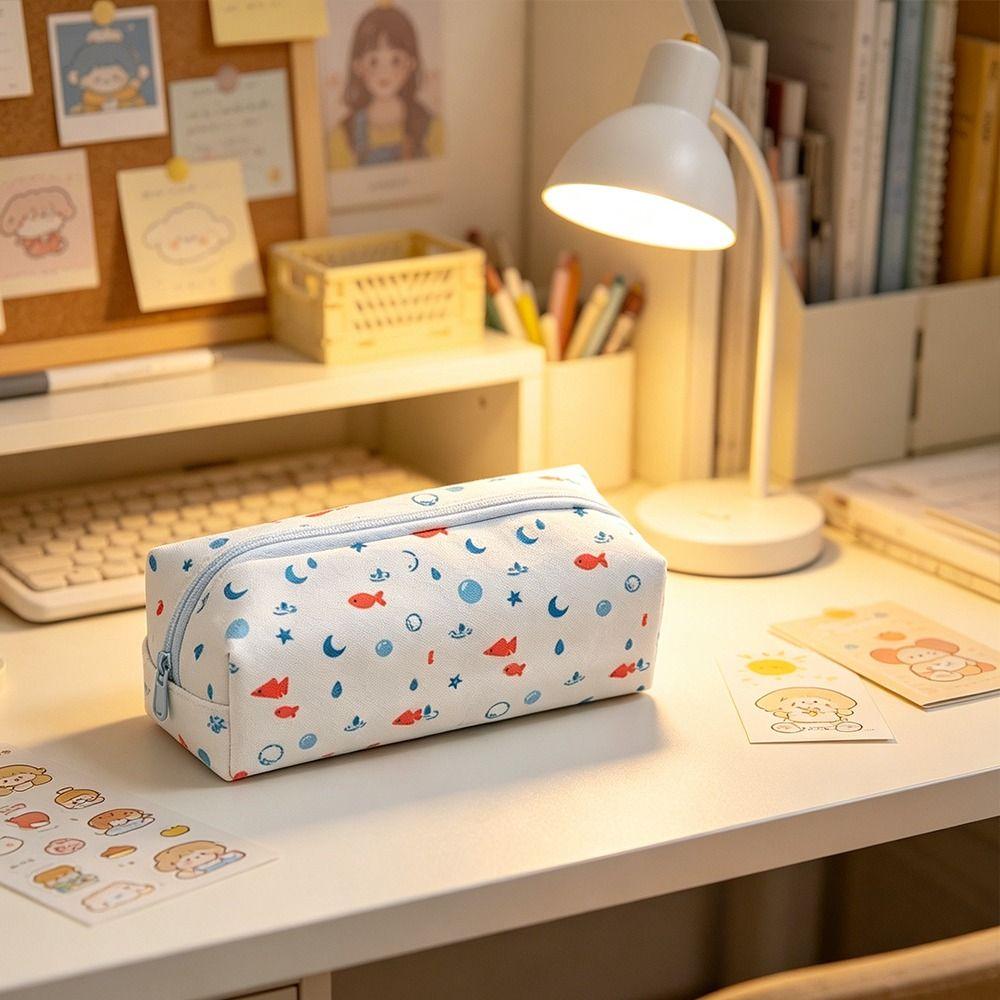 Large Capacity Pen Bag Cartoon Printed Stationery Bag Multipurpose Pencil Pouch Gift