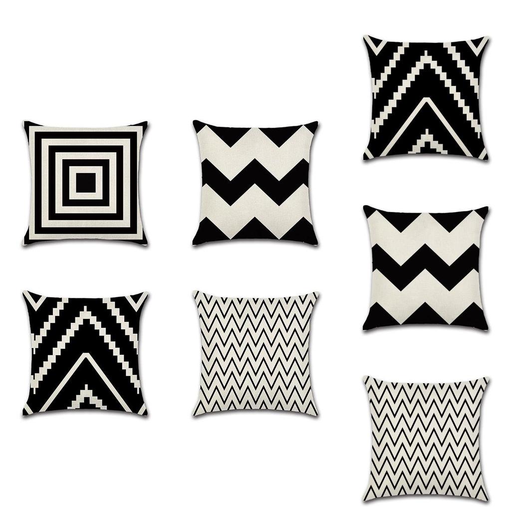 Elegant Black White Geometric Waves Cushion Cover For Home Bed Decoration