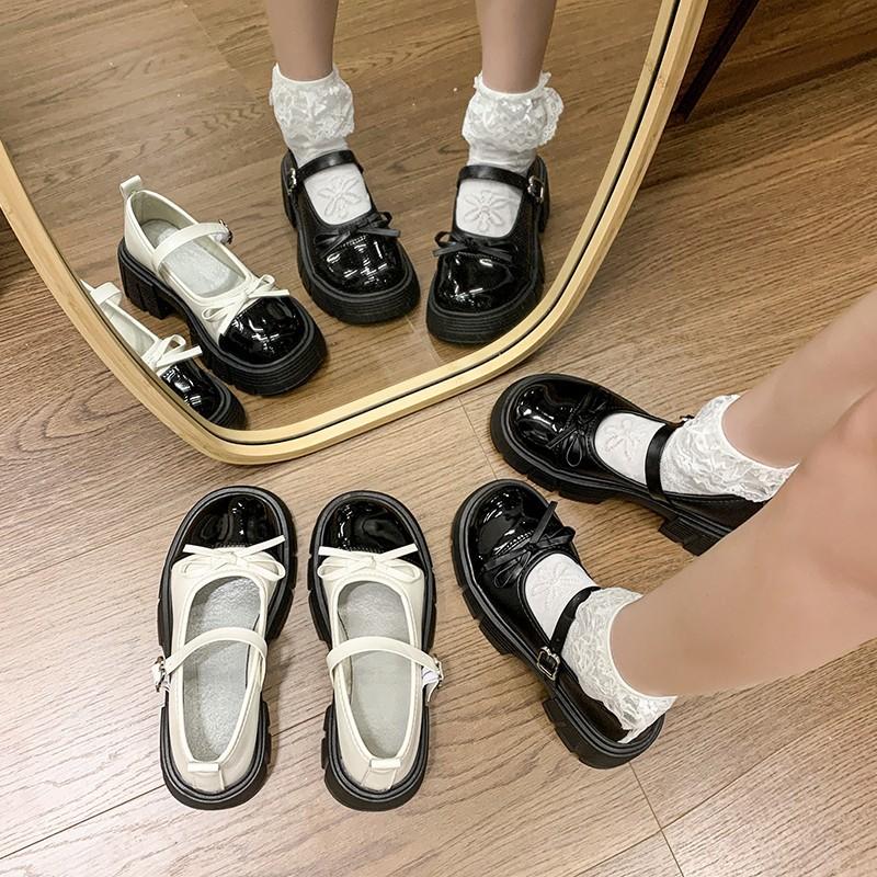 Fashion “Sweet Japanese - Style” Patent - Leather Mary Janes, Bow & Buckle - Decorated Chunky Heels, Ideal for Daily & JK Outfits