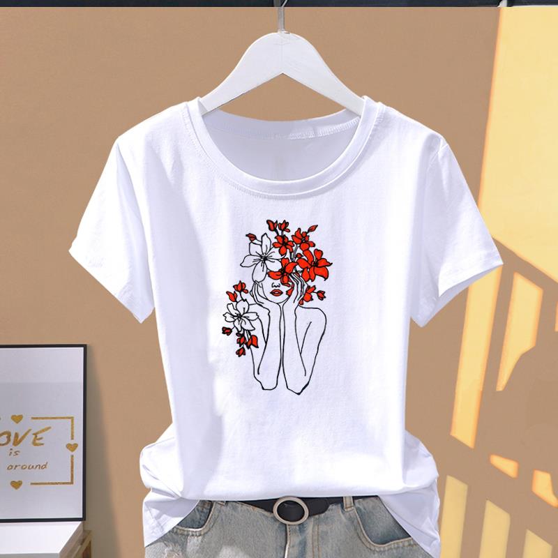 (Азиатский размер) Модная футболка с графическим принтом, цветочная акварель, милая женская повседневная футболка 90-х годов, повседневная женская летняя футболка с коротким рукавом