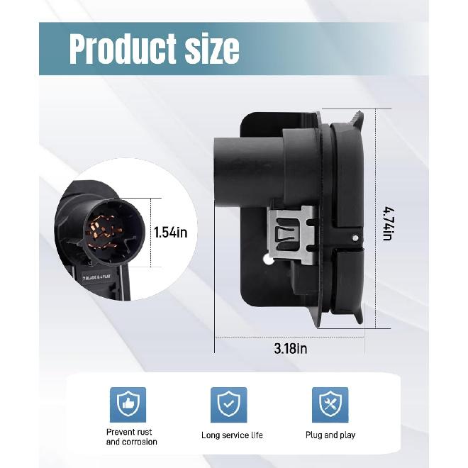 7-Way Trailer Wiring Connector Plug Fit For Dodge Durango 2011- Dodge Ram 1500 2500 3500 Jeep Grand Cherokee 2011- Replace 56055632AC 68014986AB