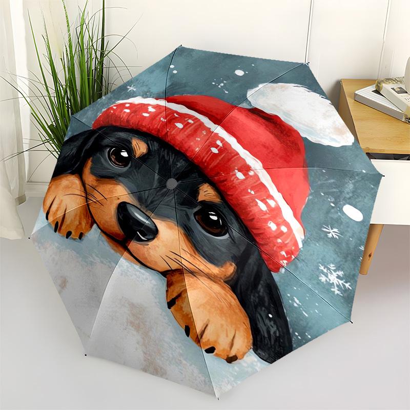 1pc Christmas Puppy in Snow Umbrella with Plastic Handle, Suitable for All Seasons Outdoor PT407