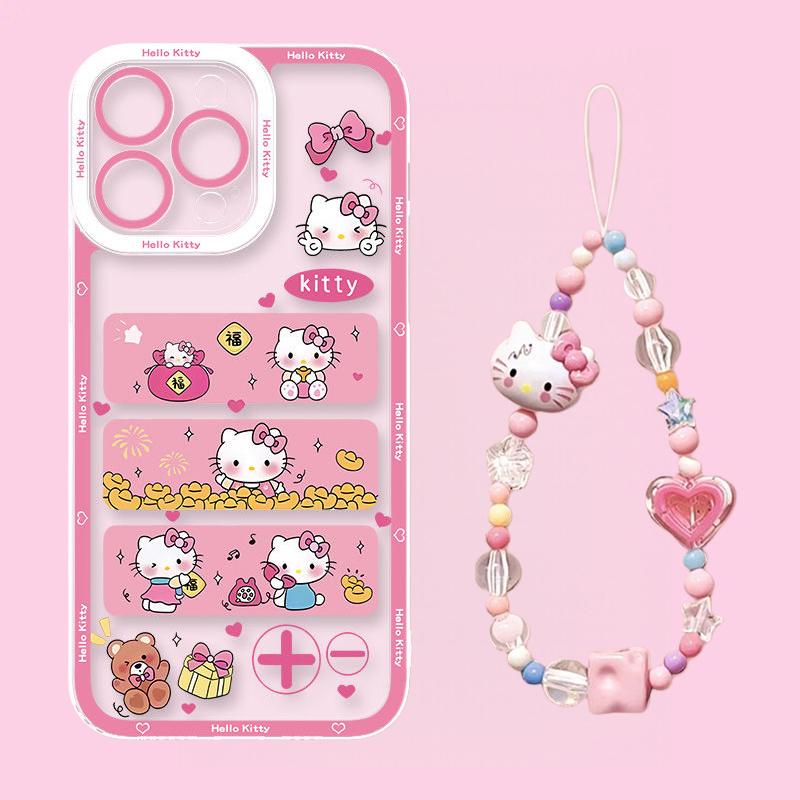 Мультяшный браслет Hello Kitty Чехол-цепочка Для Iphone 17 16 Pro Max 17 Air 15 14 12 13 11 Pro Max X13 Mini 16e 15 Plus Прозрачный чехол