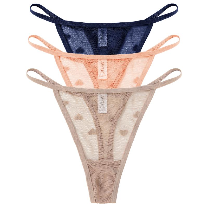 3 шт. Кружевные прозрачные трусики-стринги Женские сексуальные с низкой посадкой Бесшовное нижнее белье Сердце Прозрачные сетчатые трусики Интимное белье