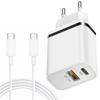 2-Port PD + QC 3.0 Fast Charger - Xiaomi - 13 - 13 Pro - 13 Ultra - 1M USB-C Cable - Compact