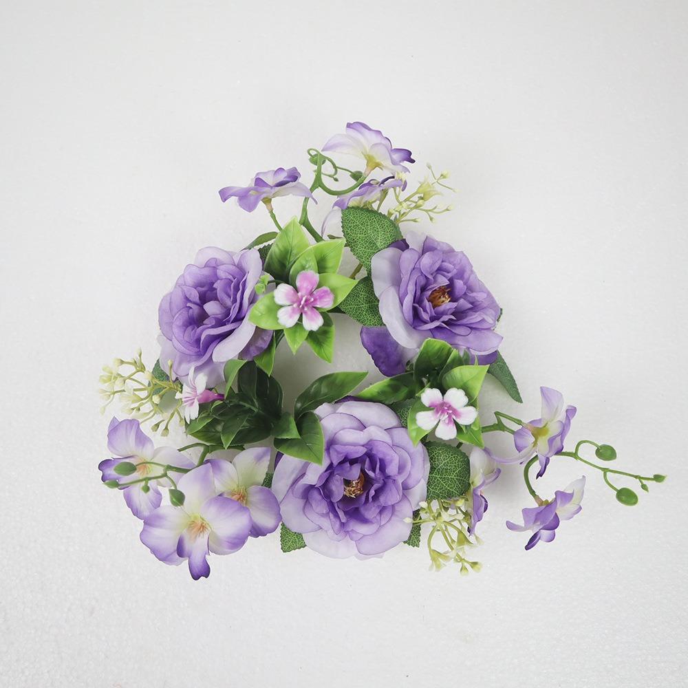 New Simulated Candlestick Wreath Silk Artificial Flowers Rhododendron Wreath Mini Candle Ring Christmas Ornament