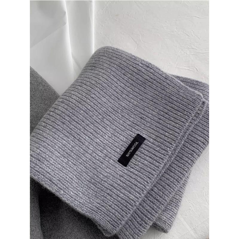 High Quality Grey 100% Pure Wool Selected Australian Solid Scarf Women Men Knitted Warm Wool Muffler Female Male Winter Fall