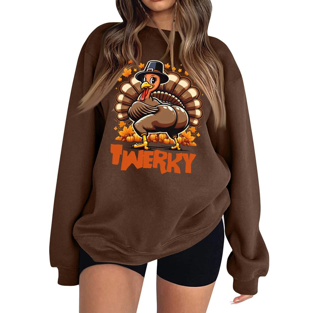 Women's Fashion Long Sleeve Thanksgiving Printed Round Neck Pullover Top Sweatshirt