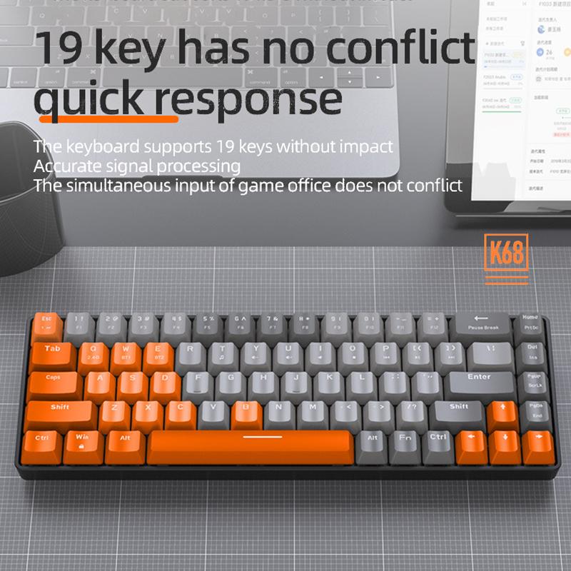 QGeeM 68 Keys RGB Gaming Dual Mode Mechanical Keyboard for Gamer Hot-swap 2.4G/BT5.0 Color Matching Wireless Gaming Keyboards