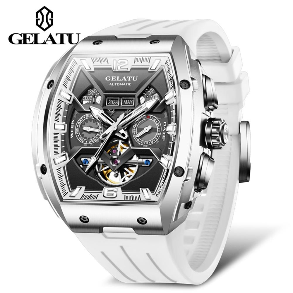 GELATU Men's Watches Trend Top Brand Original Automatic Mechanical Wristwatch Luxury Tonneau Dial Sapphire Mirror