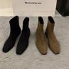 Корейские маленькие замшевые ботильоны на толстом каблуке, женская обувь 2025, новые осенне-зимние бархатные ботинки Мартина, кофейные тонкие короткие ботинки