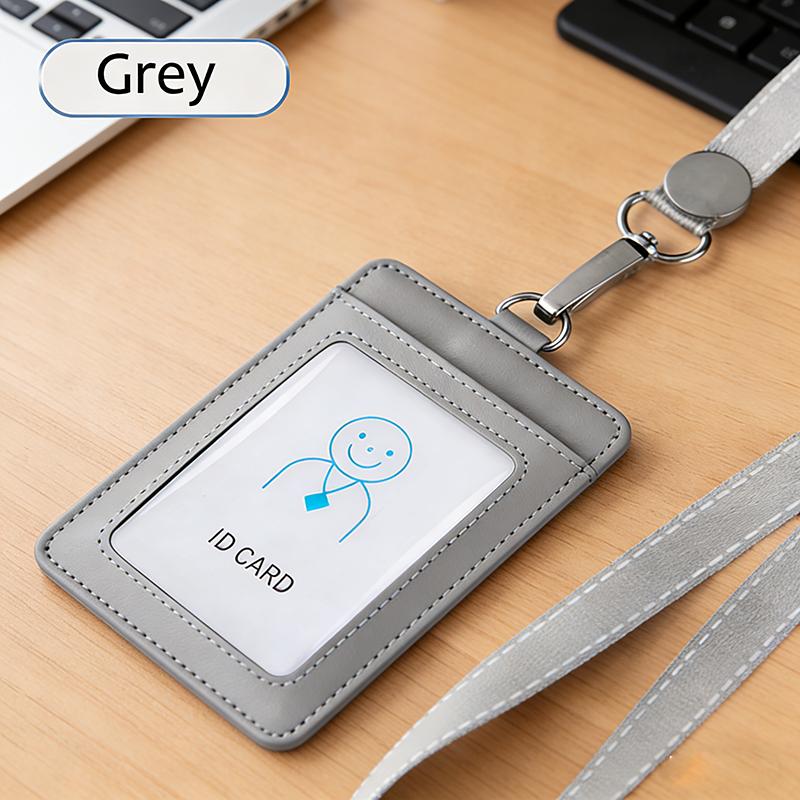 Second Layer Cowhide ID Badge Holder Business Work Card Holders with Neck Lanyard Women Men Formal Staff Office Worker Supplies ID Card Case