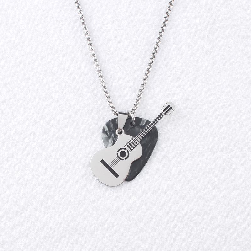 Men's Stainless Steel Guitar Pick Pendant Necklace - Rock Style, Non-fading, Ideal for Couples