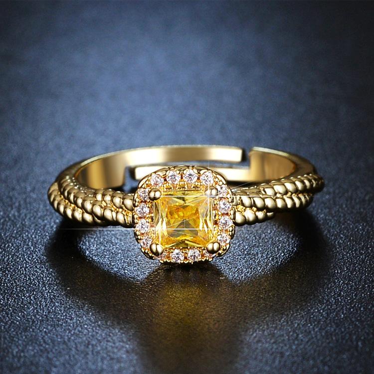 Цитрин в форме кубика сахара, кольцо с желтым бриллиантом, женский нишевый дизайн, усовершенствованная легкая роскошь и изысканный темперамент