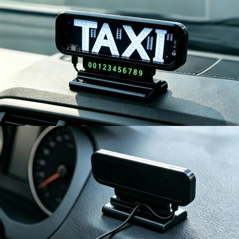 Такси-вывеска на USB-питании с основанием-подставкой на приборную панель для ежедневного использования в каршеринге и служебных транспортных средствах