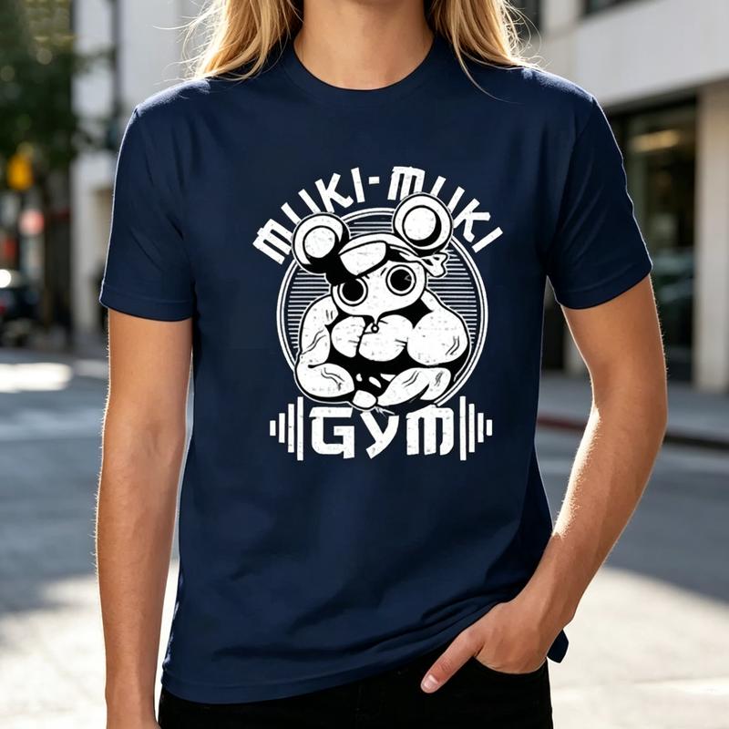 Vintage Cartoon Muscle Character Muki Muki Gym Graphic T Shirt Weightlifting Fitness Motivational Cotton Short Sleeve Tee Unisex