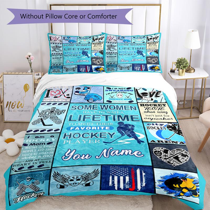 Hockey Customize Your Name Bedding Set Breathable Duvet Cover With Pillowcases Decorative Bed Linen For Bedroom Home Decoration Birthday Gift