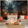The Halloween backdrop is perfect for photography. This eerie cemetery scene is the decoration for a horror party.