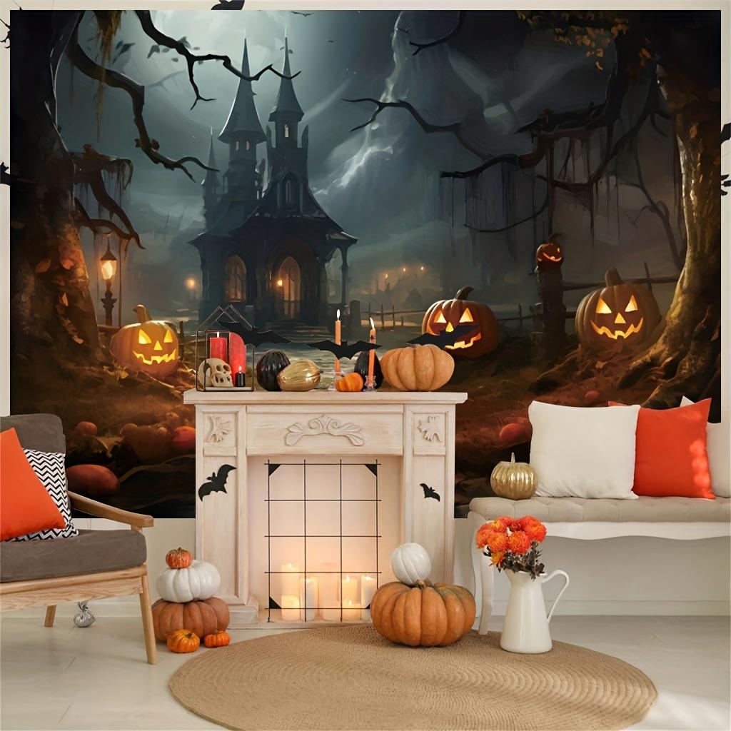 The Halloween backdrop is perfect for photography. This eerie cemetery scene is the decoration for a horror party.