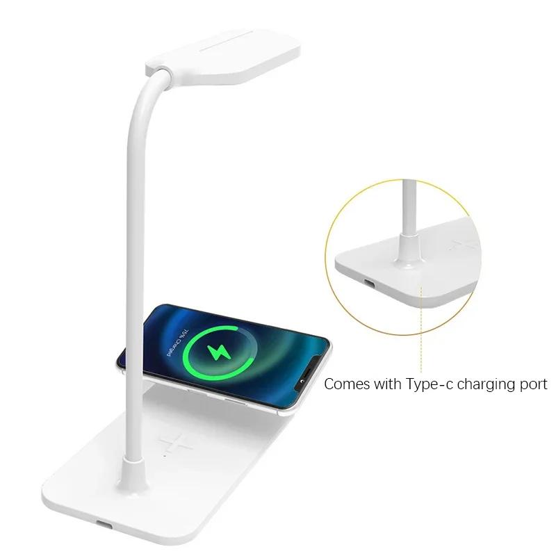 Светодиодный индикатор бронирования USB беспроводная зарядка Светодиодная настольная лампа Порт Прикроватная сенсорная Диммируемая Защита глаз для чтения за столом Домашний ночник