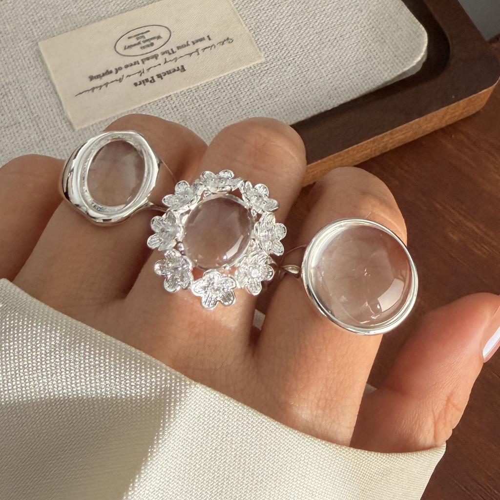 Xiaomi 925 Sterling Silver Rings For Women Geometric Fine Jewelry Finger Adjustable Retro Flower Stone Ring For Party Birthday Gift