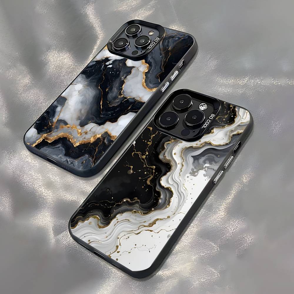 Черно-золотой мраморный арт чехол для телефона iPhone 17,16,15,14,13,12,11,Pro,XS,Max,Plus,Mini,SE Черный матовый с блестками противоударный чехол