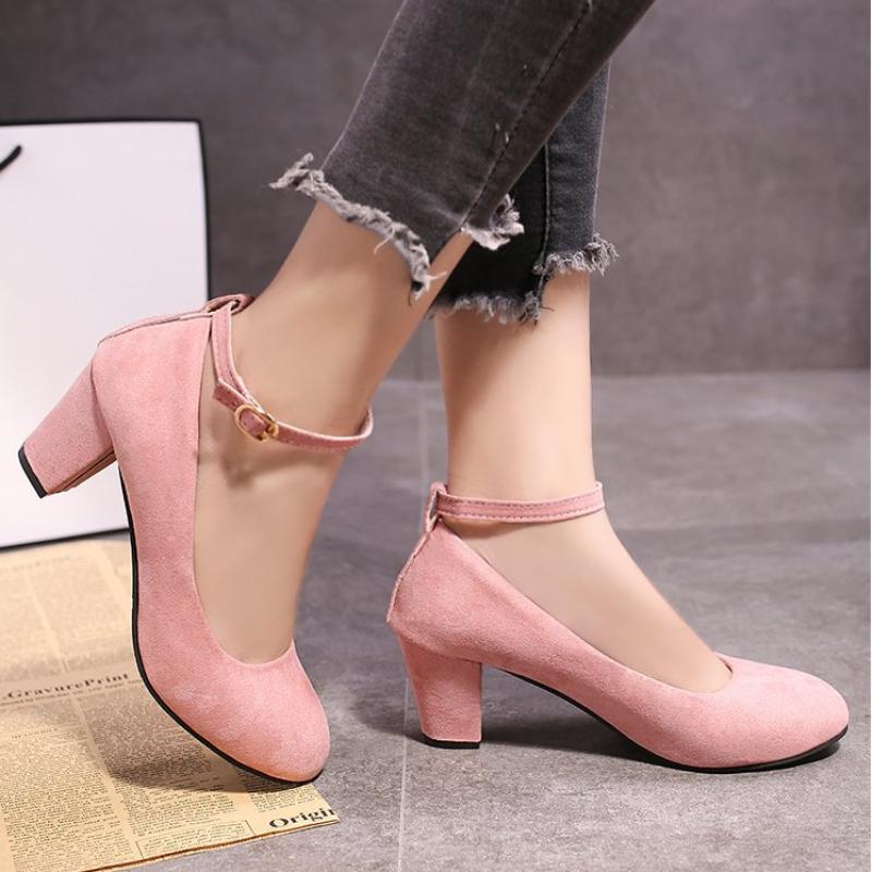 Модные туфли для девочек новые женские туфли-лодочки с пряжкой и круглым носком туфли в стиле Лолиты на квадратном каблуке свадебные туфли на высоком каблуке женские туфли больших размеров