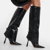 Autumn Winter New Fashion Minimalist Knee Boots for Women Europe America Pointed Slip-on High Heels Big Size Shoes 43 44