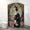 Ар-нуво Черно-белый кот с цветочным дизайном Водонепроницаемая шторка для душа для современного декора ванной комнаты, Идеально подходит для домашнего использования