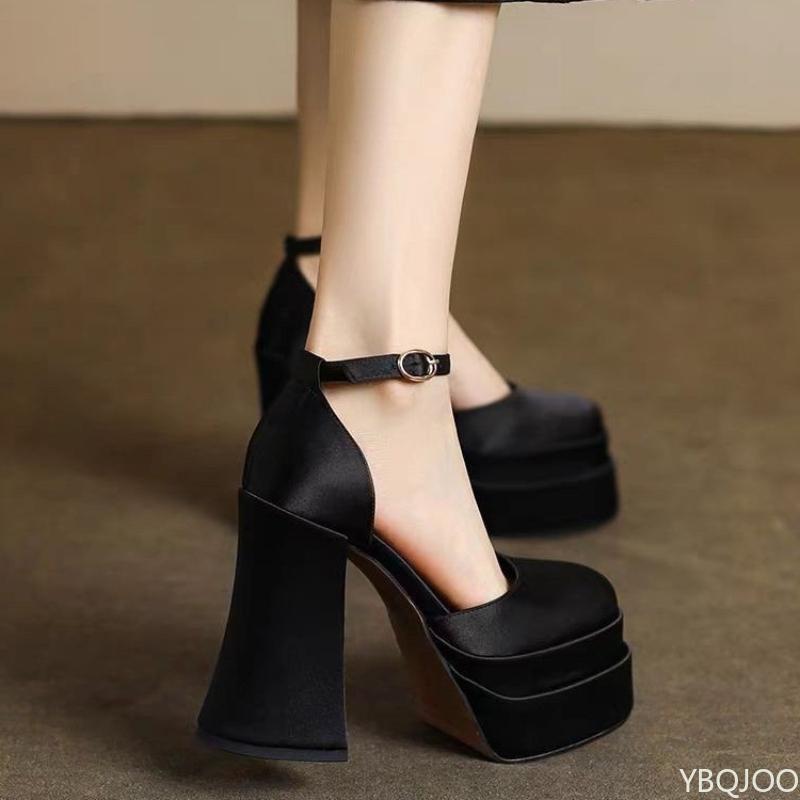 Модные туфли на высоком каблуке с каблуком-клыком, новые, свадебные, роскошные, на толстой подошве, весенне-осенние, женские туфли с круглым носком, сексуальные, трендовые, туфли на платформе