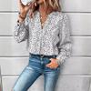 Women's V-neck Top Pullover Leopard Print Shirt Long Sleeves