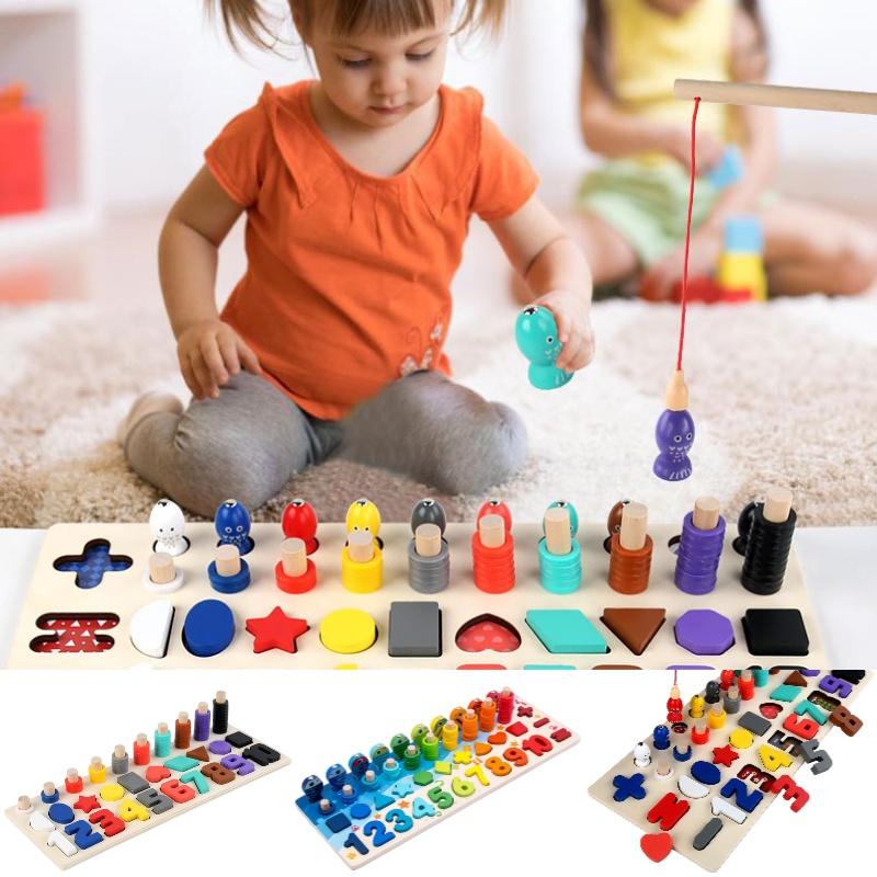 Interactive Wooden Counting Board Magnetic Fishing Game Cognitive Development Shape Recognition 45cm 19.5cm 5cm