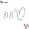 BAMOER 925 Sterling Silver Elegant Quality Shell Pearl Ear Buckles Cubic Zirconia Opening Ring For Women Jewelry Set
