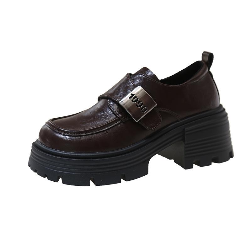 Женские лоферы на толстой подошве с высокой платформой, новая весна 2025, популярные одинарные туфли, универсальный толстый каблук, под юбку, маленькие кожаные туфли в стиле колледжа