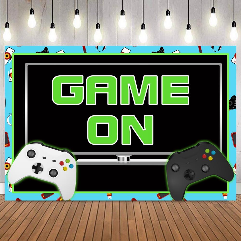 Kids Birthday Party Decor Photography Background Game On Theme Video Gamer Neon Green Gaming Next Level Up Backdrop Props20