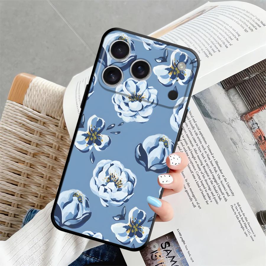 Чехол для Apple iPhone 17 Pro Max 11 16 12 14 15 Pro 7 8 13 XR XS MAX Air Funda Чехол для телефона Мультяшный Синий Цветок