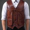 Real Leather Vest for Men Top Layer Cowhide Multiple Pockets Slim Fit Plus Size Leather Vest Retro Leather Camisole Shoulder Clip
