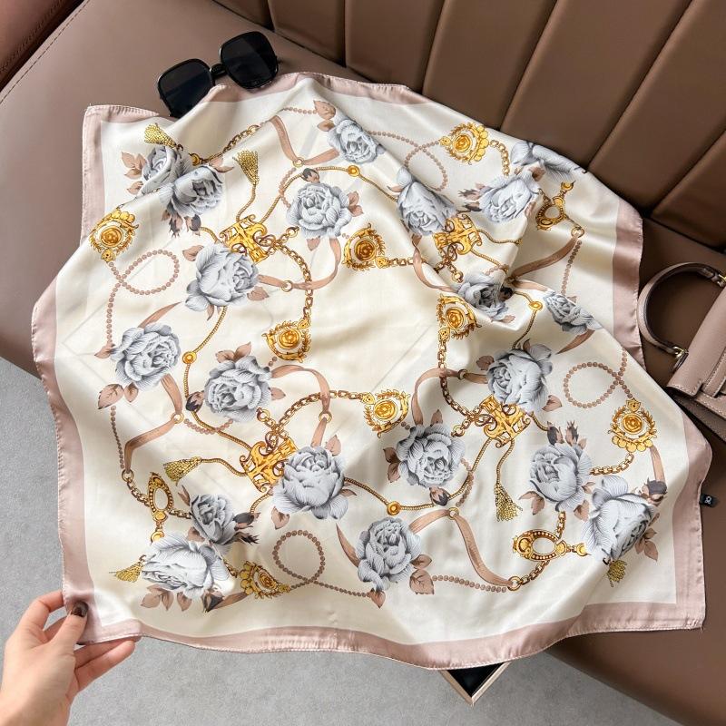 Spring and summer new Korean fashion sweet polka dot simulation silk small square scarf women's thin sunscreen silk scarf decorative small scarf